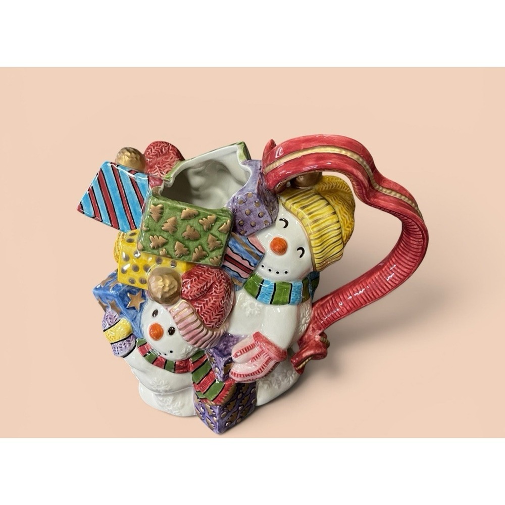 Fitz & Floyd 1995 Frosty Folks Snowman Christmas Pitcher 48 ozs Gifts Holiday